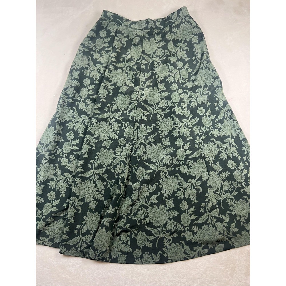 Koret Skirt Womens Size 10 Green Floral A Line Midi Pull On Elastic Waist